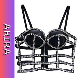 Women Sexy Corset Crop Top Push up Rhinestone Diamond Bra Hollow Out Slim Short